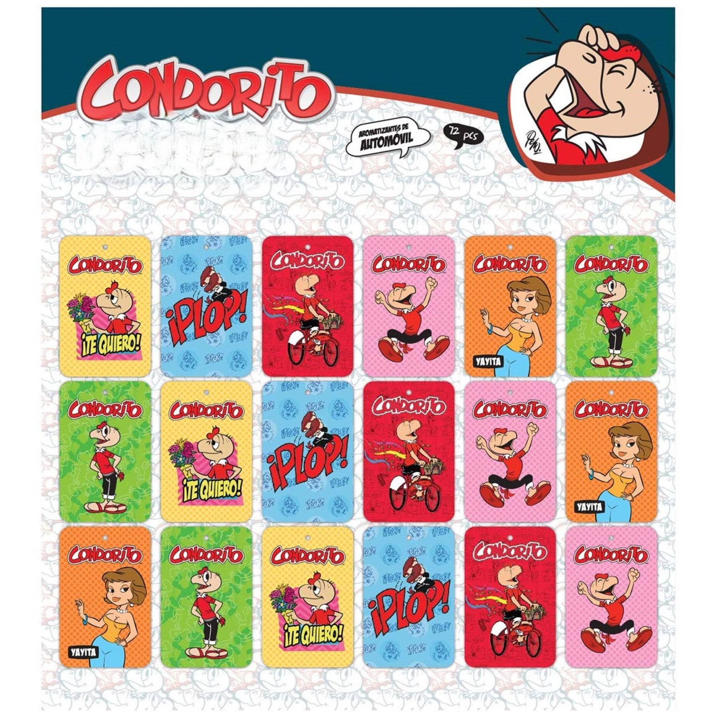 Condorito Dry Aromático Pack (18 unidades) - 6 Fragrancias: Manzana y Canela, Chicle, Auto Nuevo, Coco, Cristal Negro, Vainilla (3 de Cada Uno)